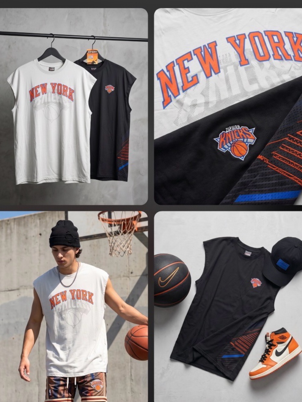 Lot of 2 New York Knicks NBA Zipway Change “N” The Game Tank Size 2X Black Gray
